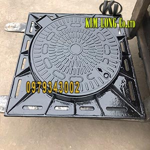 Nắp hố ga gang cầu khung vuông âm – nắp tròn